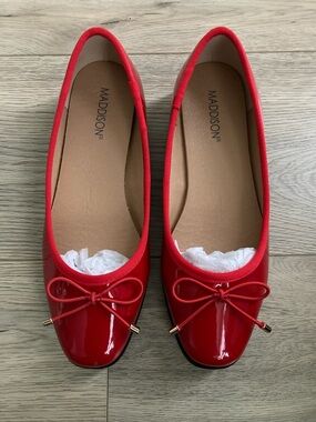 Maddison Red Patent Ballet Flats with Bow BNIB